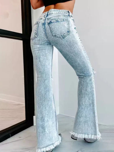 Acid Wash Distressed Flare Leg Jeans